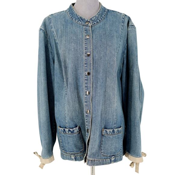 Tommy Hilfiger Jacket Plus Size 3X Blue Cotton Denim Jean Snaps Pockets Vintage - Picture 1 of 16